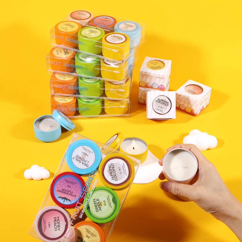 Frutas, cera de soja aromática, regalo de mano, lata de estaño creativa sin humo, atmósfera de cera de soja