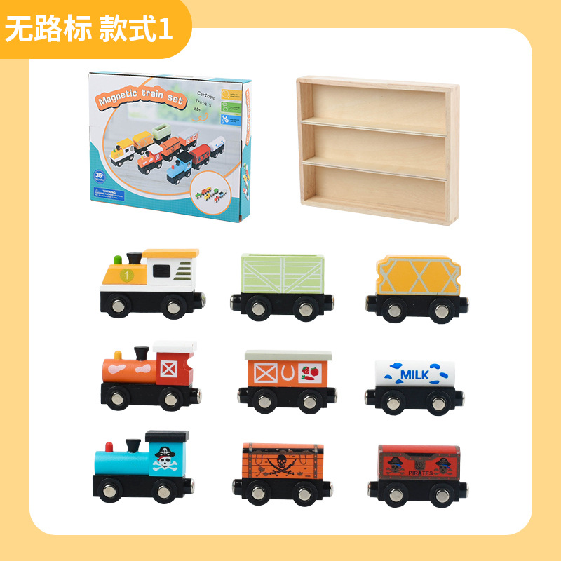 Juego de tren de succión magnética de caja de madera divertida para niños de madera
