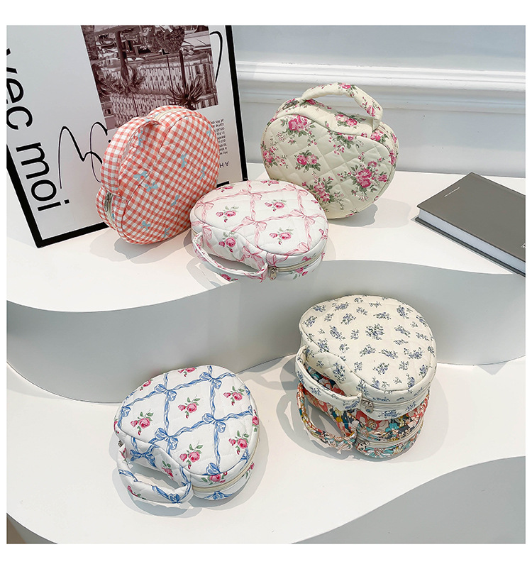 132g Weight Polyester Cotton Lining Material Sewing Thread Fashion Element Zipper Closure Type Top Handle Strap Type Cosmetic Bag Bags Type Holiday, Daily Occasion Quilted Cotton Material Plaid, Flower Pattern All Seasons Season Women's Gender Classic Style Style Heart-shaped Shape Medium Size Classic Style Plaid Flower Quilted Cotton Sewing Thread Heart-shaped Makeup Bags 10