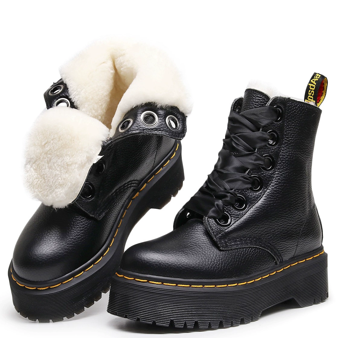 Настоящая шерстяная европейская и американская толстая подошва 6 лунок модные сапоги женские 1460 британские женские короткие сапоги с принтом личи сосновый торт мотоцикл сапоги