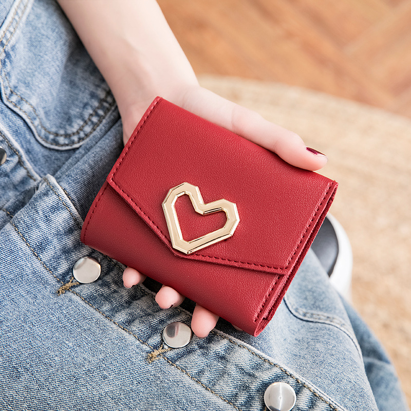 Women's Heart Shape Solid Color Pu Leather Magnetic Buckle Wallets display picture 3