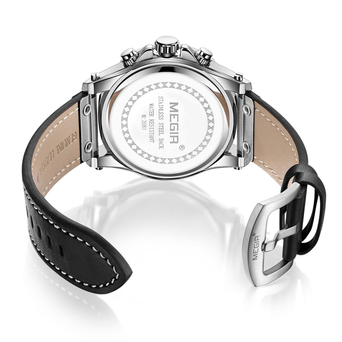 Orologio cronografo sportivo da uomo - Cinturino in vera pelle, resistente all'acqua fino a 30 m, data e lancette luminose (48 mm, quadrante nero/blu)_voghion.com