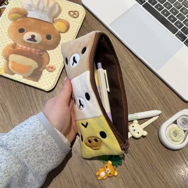 귀여운 캐릭터 배색 봉제 필통 대용량 학생 문구 파우치