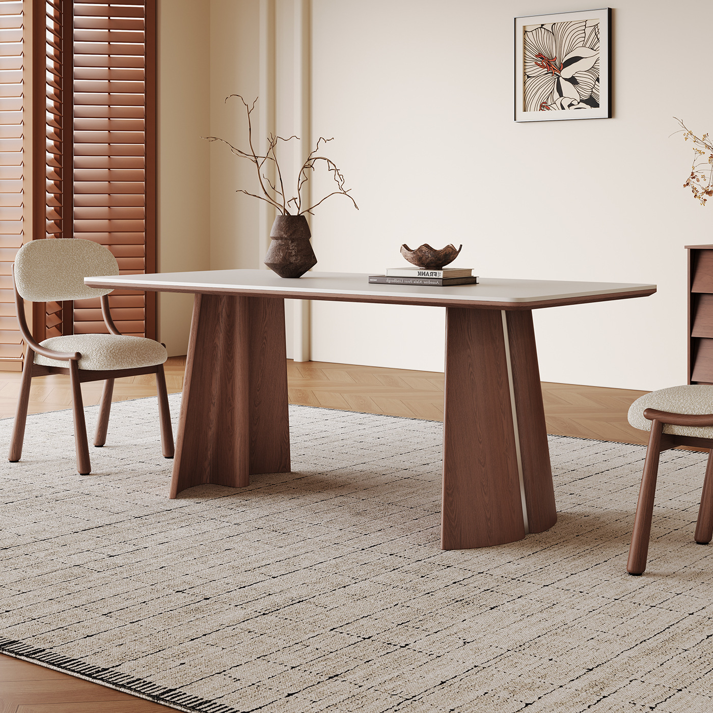 Medieval Style Solid Wood Dining Table 2025 New Living Room Wabi-Sabi Home Small Apartment Classy Italian White Slate Dining Table