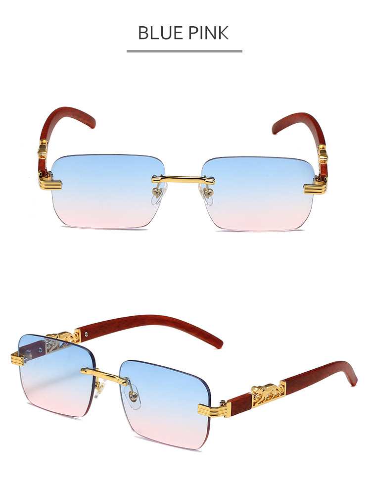 New trendy design rimless men's sunglasses trendy sunglasses wood grain leopard head sunglasses_voghion.com