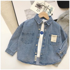 Boys' shirts, spring and autumn clothes, new styles, spring and autumn children's tops, small and medium-sized children's baby long-sleeved shirts, denim outside