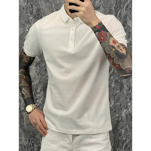 Trendy Instagram pure color casual short sleeve t-shirt for men large size loose fit versatile turnover collar POLO shirt cool stylish summer top clothing