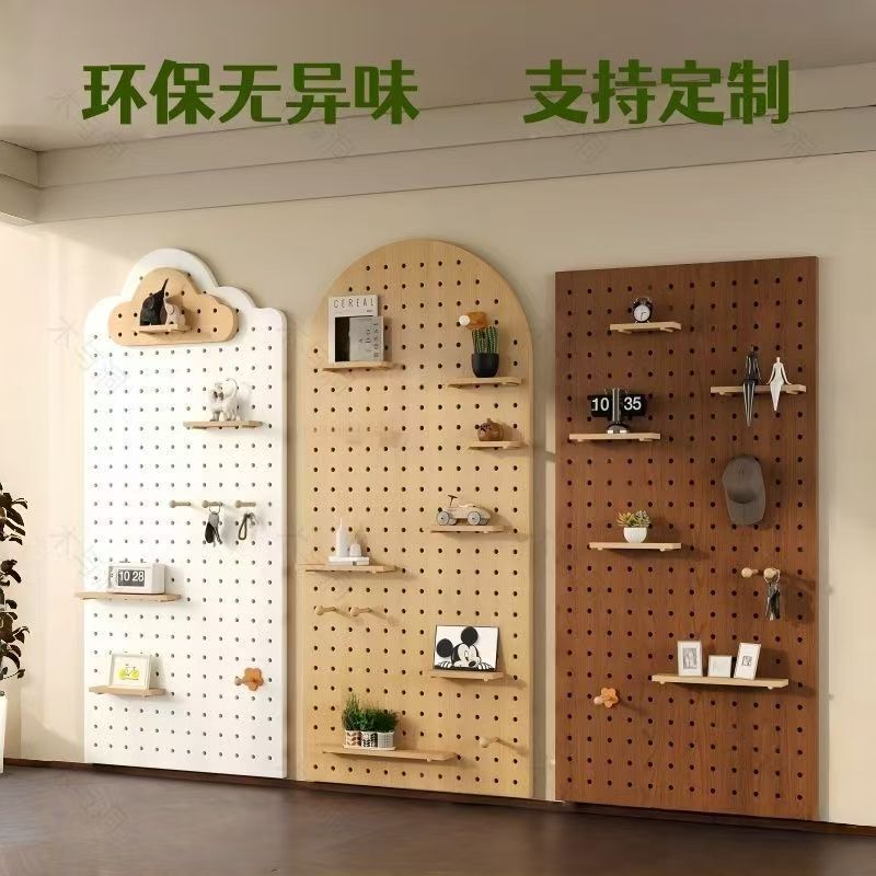 Customized perforated board dressing mirror, solid wood clothes rack, invisible sliding mirror, entryway storage rack, European-style home decor