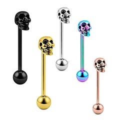 Cross-border best-selling body piercing jewelry stainless steel skull head tongue ring tongue bar wholesale starting from one piece