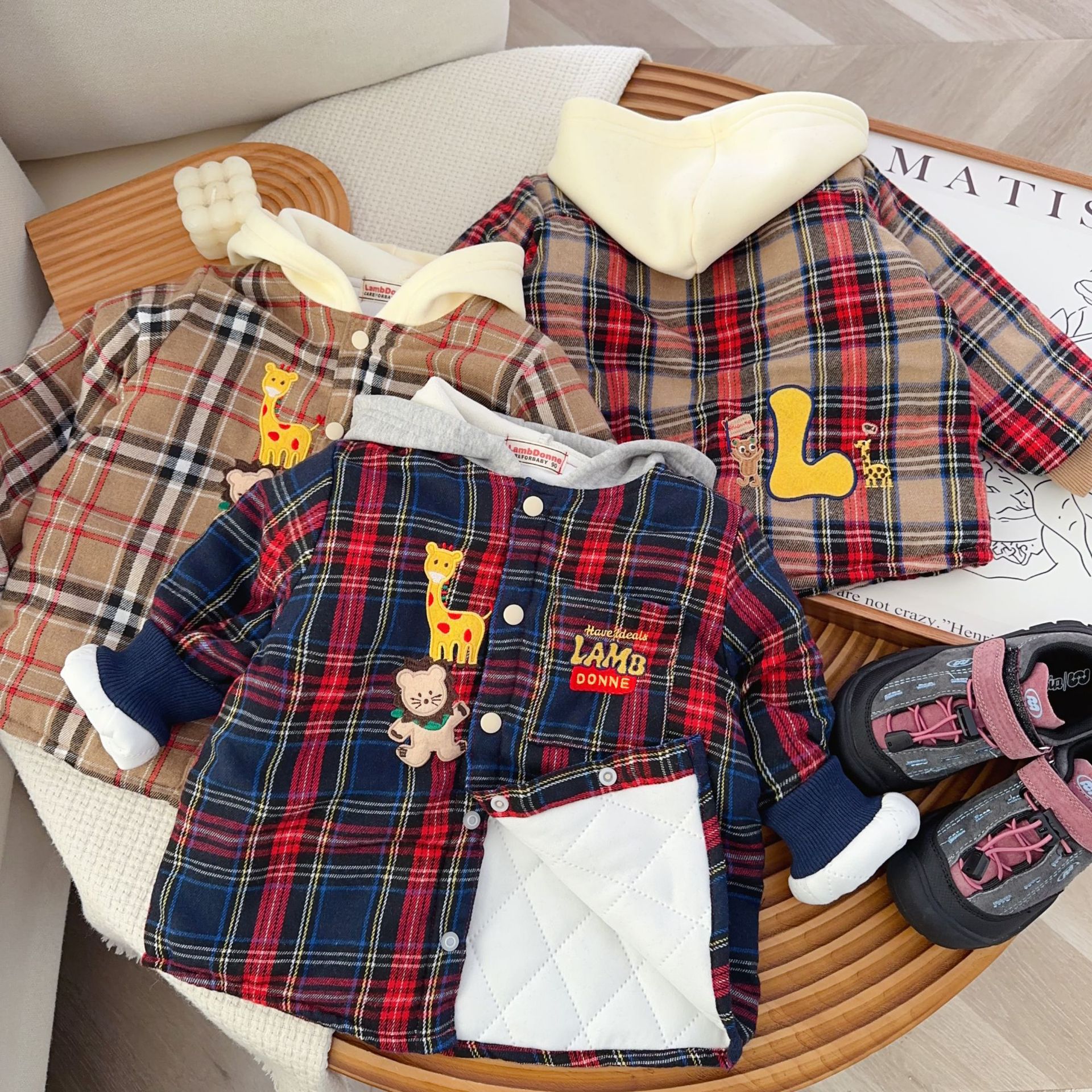 男童格子棉服25冬季新款加厚女童棉服儿童加绒棒球服保暖童装批发