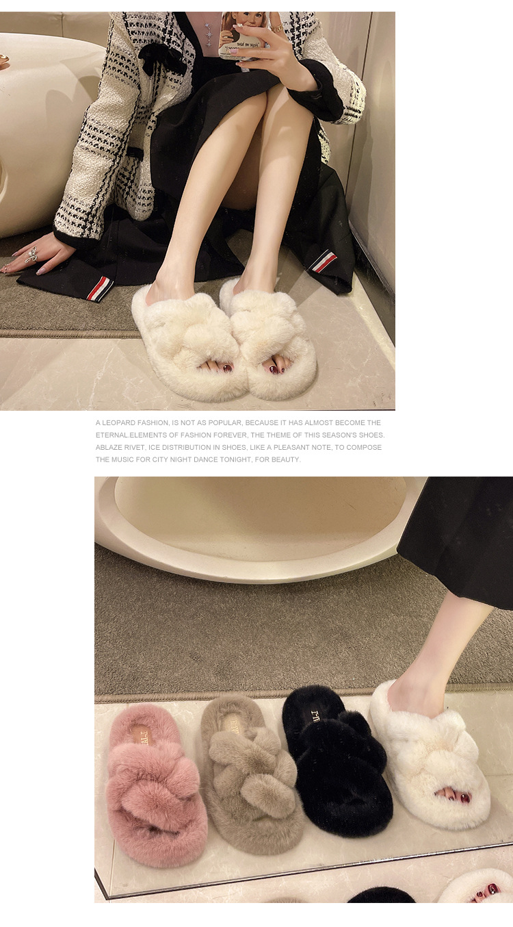 Una grande generazione di capelli, intrecci di pasta fritta, pantofole di peluche comode con suola spessa interna, pantofole di peluche in cotone_voghion.com