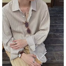 韩版纯色弹性坑条男士纯色免烫长袖衬衫秋季新款高级感白搭衬衣潮