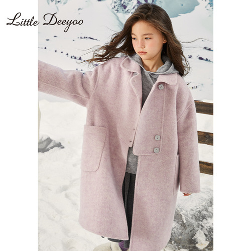 Women and Children's Spring and Autumn Double-Sided Cashmere Coat Children's Winter Stylish Thick Wool Felt Top Coat for Older Children Long-Sleeve Outerwear