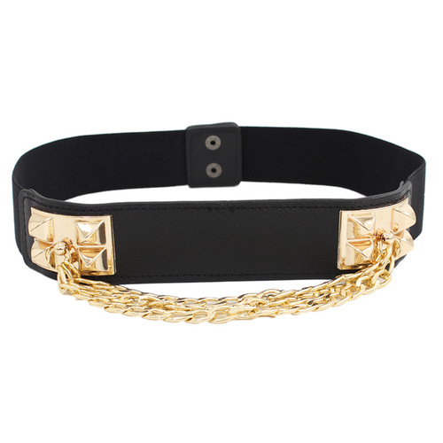 Ladies Fashion European and American Personalized Metal Chain Snap Buttons with Decorative Elastic Elastic Waistbands for Dresses and Coats 2 Styles