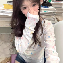 辣妹一字领长袖t恤女季新款夏别致星星印花纯欲上衣ins潮跨境批发