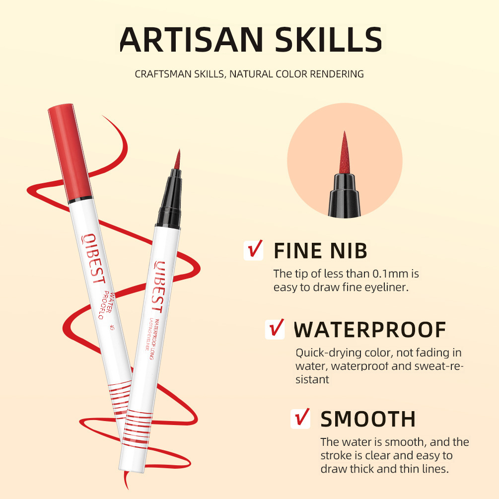 QIBEST color eyeliner pen easy to color quick-drying thin waterproof non-blooming beginner lying silkworm eyeliner set