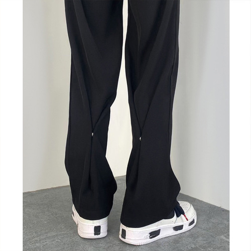 Streetwear Brand Men's Loose Straight Leg Western Pants Casual Pants with Design Sense, Niche Korean Style Trendy Hidden Button Flared Pants