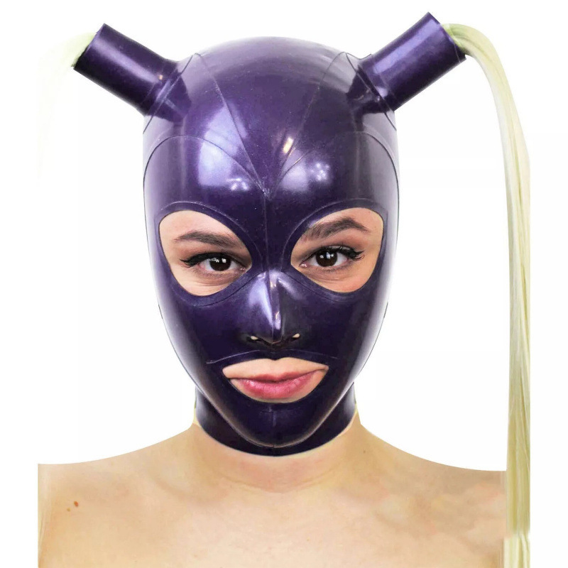 Latex Hood with Blonde Ponytail Wig Hair Rubber Mask Bdsm Fetish Party Cosplay
