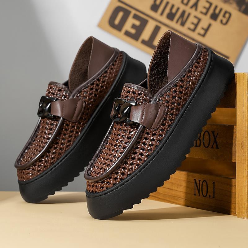 Plus Size Men's Shoes Formal Suit 2025 Summer New Trendyy Leather Shoes Thick Sole Heightening Black Business Work Shoes