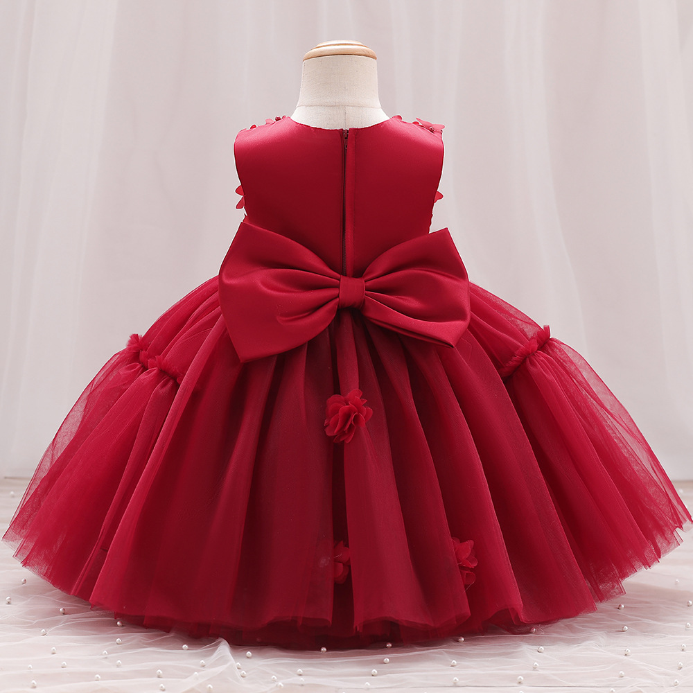 Children's Dress One Year Old Girl Princess Dress Cross Border Mesh Dress Children's Performance Piano Bow Little Girl