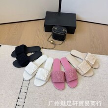 平底女士套鞋2025早春新款圆头低跟拖鞋时尚一字带菱形平底拖鞋