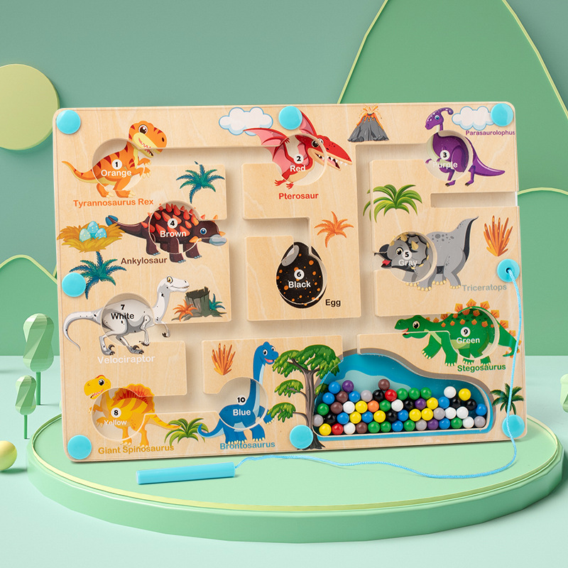 Educación temprana madera color magnético clasificación de dinosaurios tráfico laberinto paseo juego de mesa acertijos juguetes de iluminación