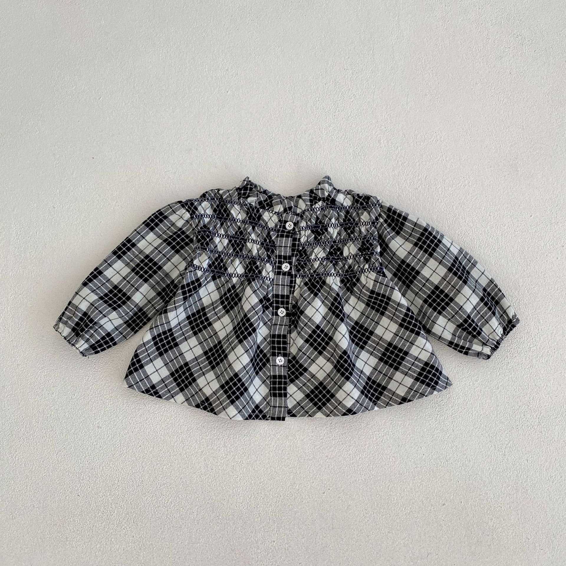 2024 Herbst/Winter Neue Baumwolle Weibliche Baby Karierten Langarm Top Strickjacke + Hose zweiteiliges Set_voghion.com