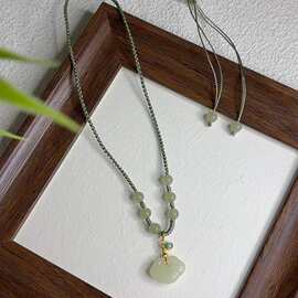 新品新中式汉服古风和田玉如意松石S925银项链毛衣链配饰饰品精品