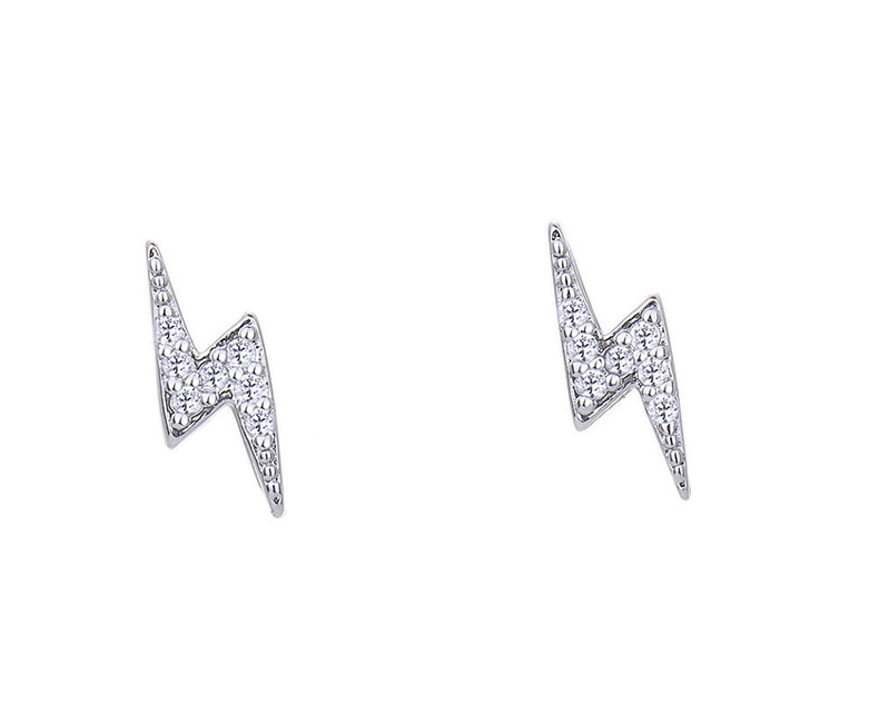 Qiaolan Xuan Japanese Korean Edition New Anti Allergy S Needle Lightning for Women's Feeling Small and Popular Silver_voghion.com