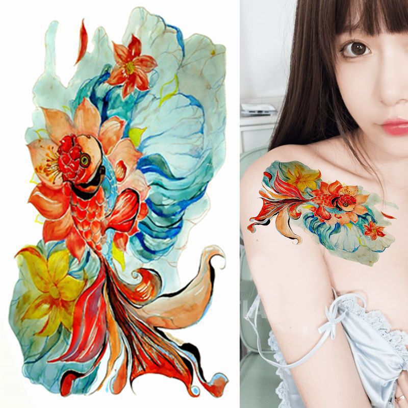 Carp Tattoo Stickers for Women Waterproof Long-Lasting Non-Permanent Artificial Sexy Tattoo Stickers Personalized Large Pattern Artificial Flower Arm