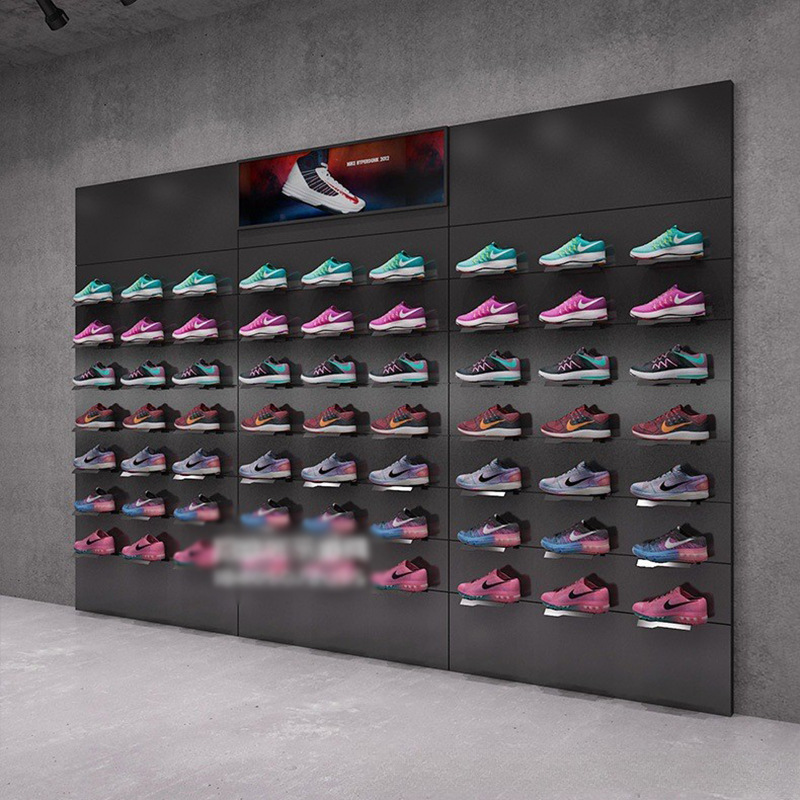 Tienda de ropa estante de exhibición gabinete de exhibición de pared Zapatero tienda de zapatilla de deporte estante centro comercial tienda de zapatos estante de zapatos