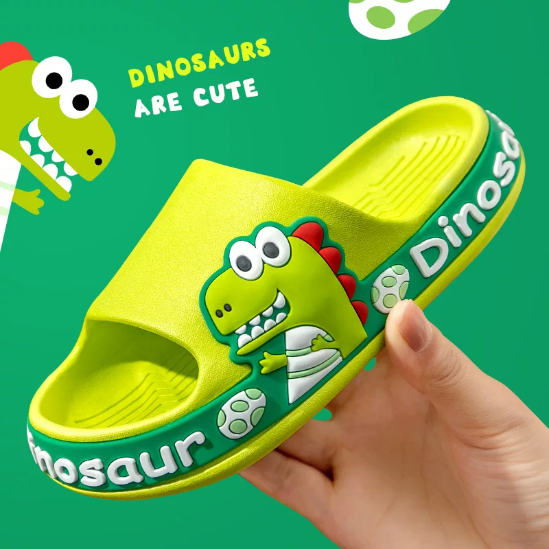 Летние детские тапочки, мультяшная обувь, динозавр, нескользящие слайды, мягкая подошва
