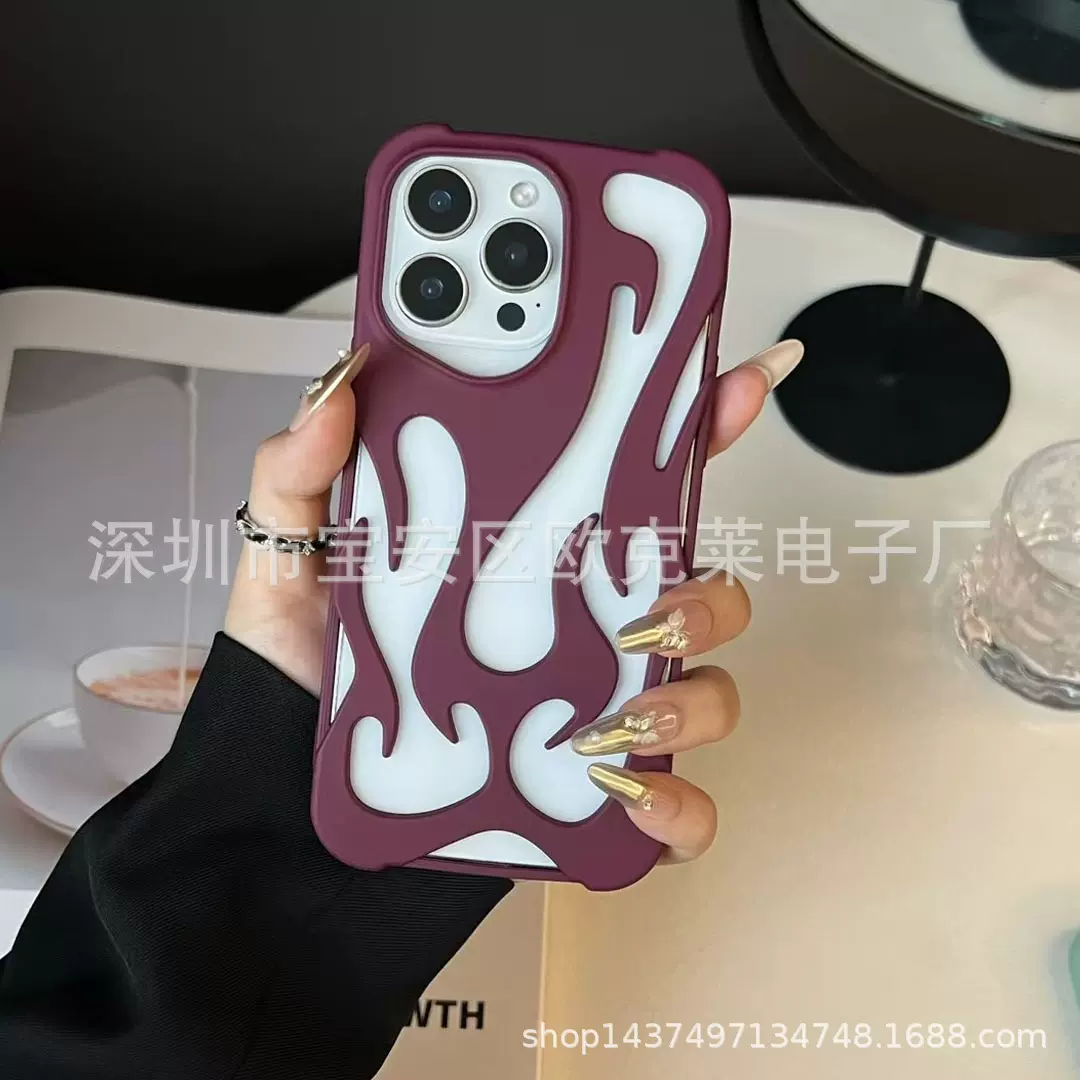 适用Iphone16promax 15pro max 火焰纹保护套磨砂镂空散热手机壳