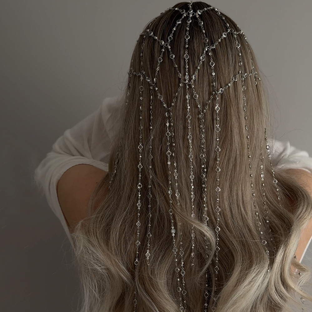 Europa y América nuevas cadenas de cabello de bordas largas exageradas diamante bandas de cabello temperamento vestido accesorios Headwear mujeres