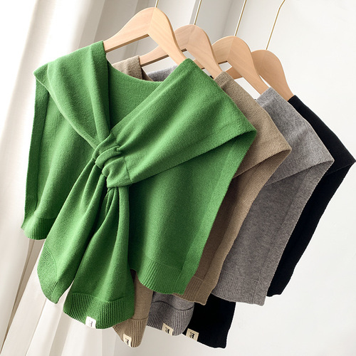 New  Korean Dongdaemun Cross-Shoulder Shawl with Decorative Woolen Scarf for Women, Korean Style, Versatile Knit Scarf