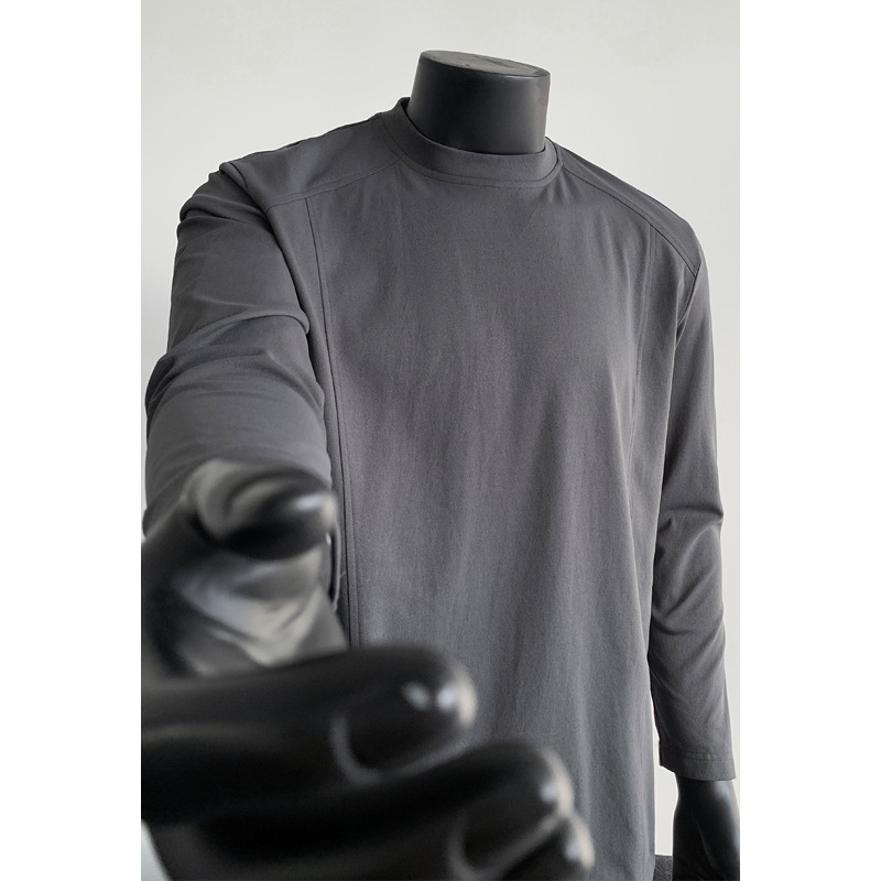 White Small Neckline Regular Shoulder Sweatshirt For Men, Autumn Cleanfit, Wide Shoulder, Long Sleeve T-Shirt, American_voghion.com