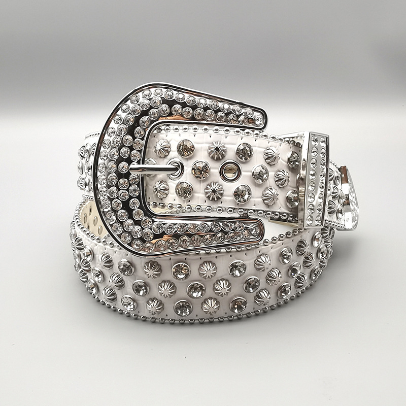 Cinturón transfronterizo europeo y americano para hombres y mujeres estilo punk de moda remache de moda con incrustaciones de diamantes de imitación cinturón ancho pantalones de mezclilla de mujer cinturón