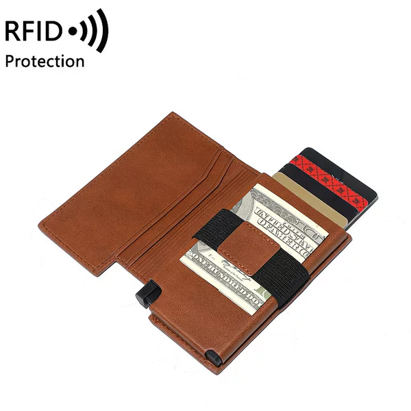 2026 New Rfid Anti-Theft Multi-Function Card Holder with Automatic Pop-Up Card Mechanism, Anti-Magnetic Wallet, Cross-Border Pu Leather Wallet