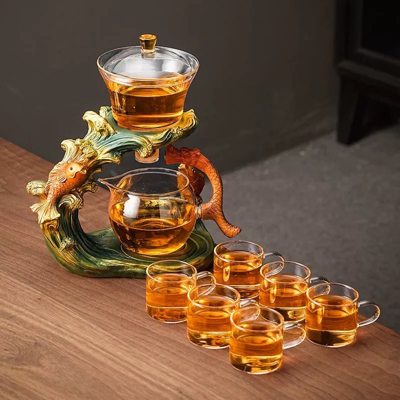 Glass automatic tea set, teapot for home use, tea cup, full set