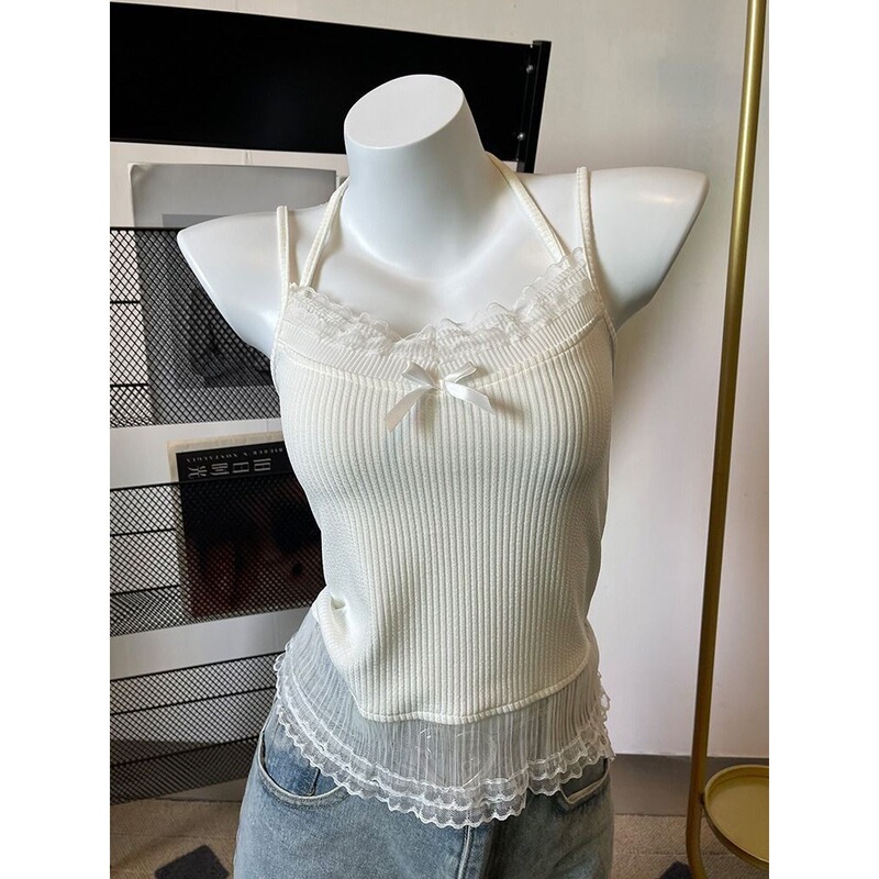 White Lace Camisole Women's Inner Short Slim-fit Neck Strap Base Pure Desire Style Summer New Top