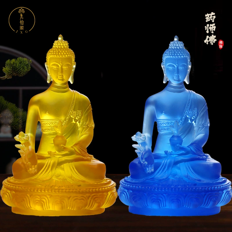 Медицинский Будда, Стеклянный Будда, позолоченная тибетская статуя, Медицинский король Бодхисаттва, Стеклянные изделия для воды, Оптовая продажа