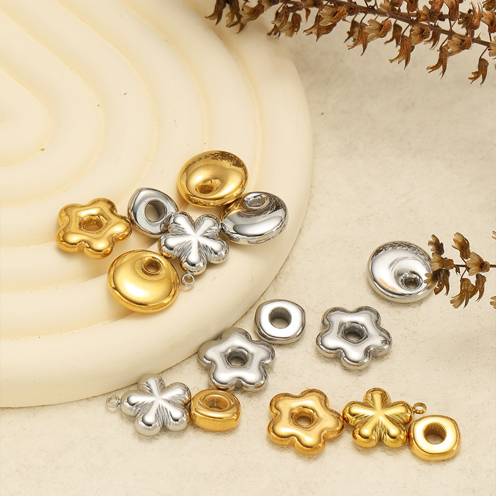 DIY Jewelry Accessories Classification 5 PCS/Package 15*15mm 304 Stainless Steel Flower Polished Beads