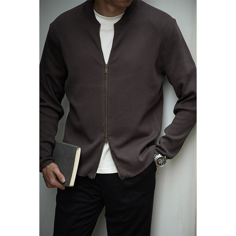 American Retro Four Empty Needle MA1 Aviator Knitted Cardigan Jacket Autumn and Winter Baseball Collar Sweater Men's Fashion