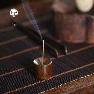 ♔ Cylindrical Copper Incense Holder Creative Mini Incense Holder Incense Burner Compact Incense Burner Pot Lid Set Kung Fu Tea Set