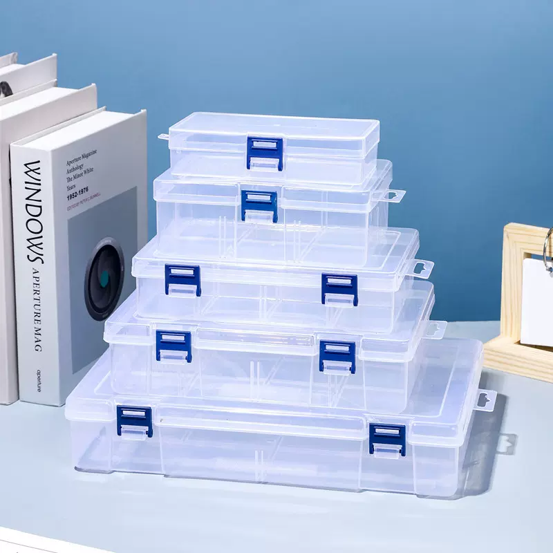 塑料蓝扣空盒电子元器件收纳盒样品小螺丝零件盒透明工具分类盒