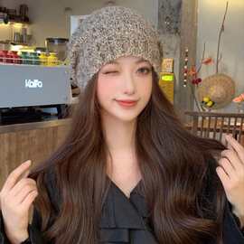 帽子女秋冬季保暖加厚针织帽韩版氛围感百搭堆堆帽防风护耳包头帽