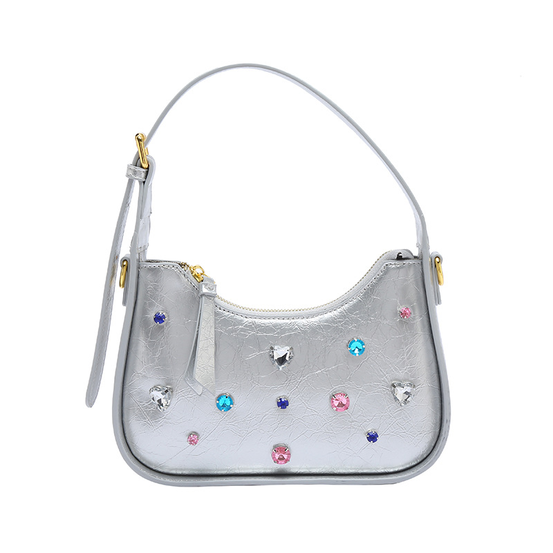 De una sola pieza de entrega nicho de diseño rhinestone de plata axila bolsa 2023 nuevo hombro de alta calidad crossbody baguette bolsa al por mayor