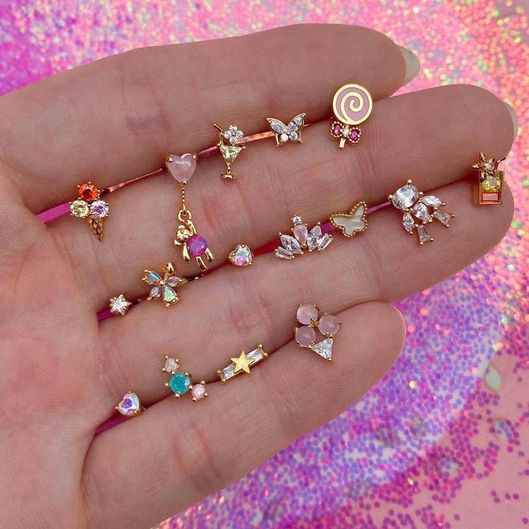 4g Weight Zinc Alloy Ear Needle Material Rhinestones Inlay Material Ear Studs Classification 1 Pair Quantity Travel, Daily Occasion Alloy Material Animal, Fruit, Starfish Pattern Women's Gender Inlay Design Cute Style 1 Pair Cute Animal Fruit Starfish Inlay Alloy Rhinestones Ear Studs 3