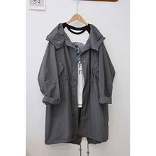 大码卡其色中长款风衣女2025春秋季休闲洋气胖MM宽松工装连帽外套