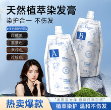 现货批发植物染发膏300ml大双剂染发剂不沾头皮盖白发理发店染膏